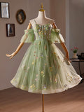 A-Line Sweetheart Neck Tulle Lace Short Prom Dress, Green Homecoming Dress