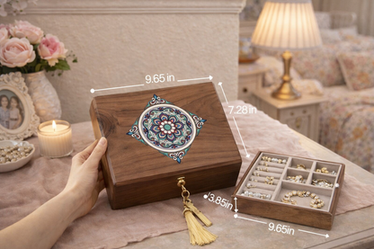 Walnut Jewelry Box with Pull-Out Tray – Elegant Wooden Jewelry Organizer with Necklace Hooks