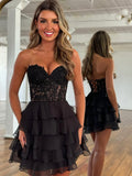 A-line Sweetheart Neck Chiffon Lace Purple Short Prom Dress, Cute Homecoming Dress