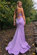 Simple purple satin long prom dress purple formal dress