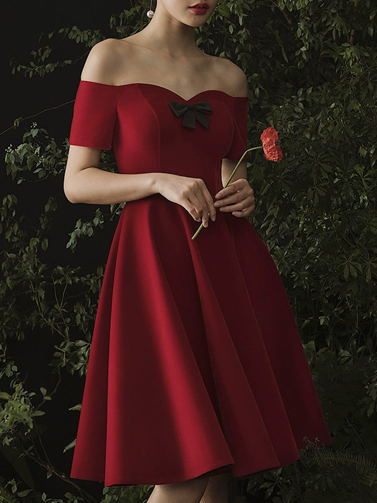 Burgundy Sweetheart Neck Short Prom Dress, Burgundy Homecoming Dress