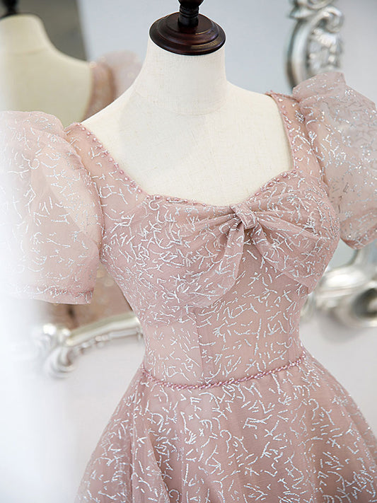 Simple tulle sequin long prom dress, tulle long evening dress