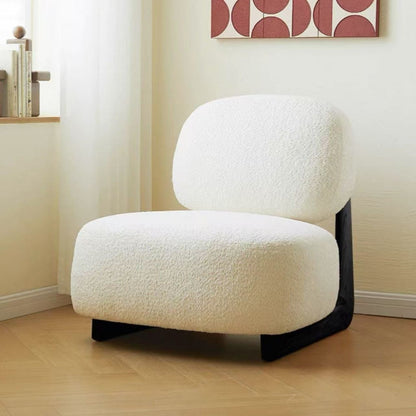 Modern Bouclé Lounge Chair – Plush Upholstered Accent Chair with Wood Base & Pillow for Living Room or Bedroom