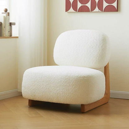 Modern Bouclé Lounge Chair – Plush Upholstered Accent Chair with Wood Base & Pillow for Living Room or Bedroom