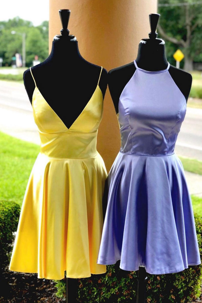 Simple satin short prom dress, satin homecoming dress