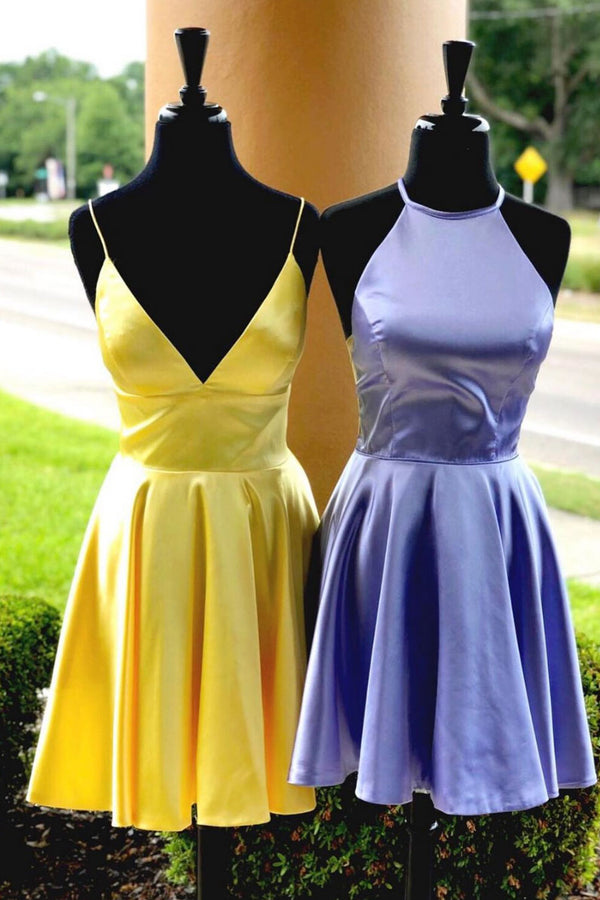 Simple satin short prom dress, satin homecoming dress