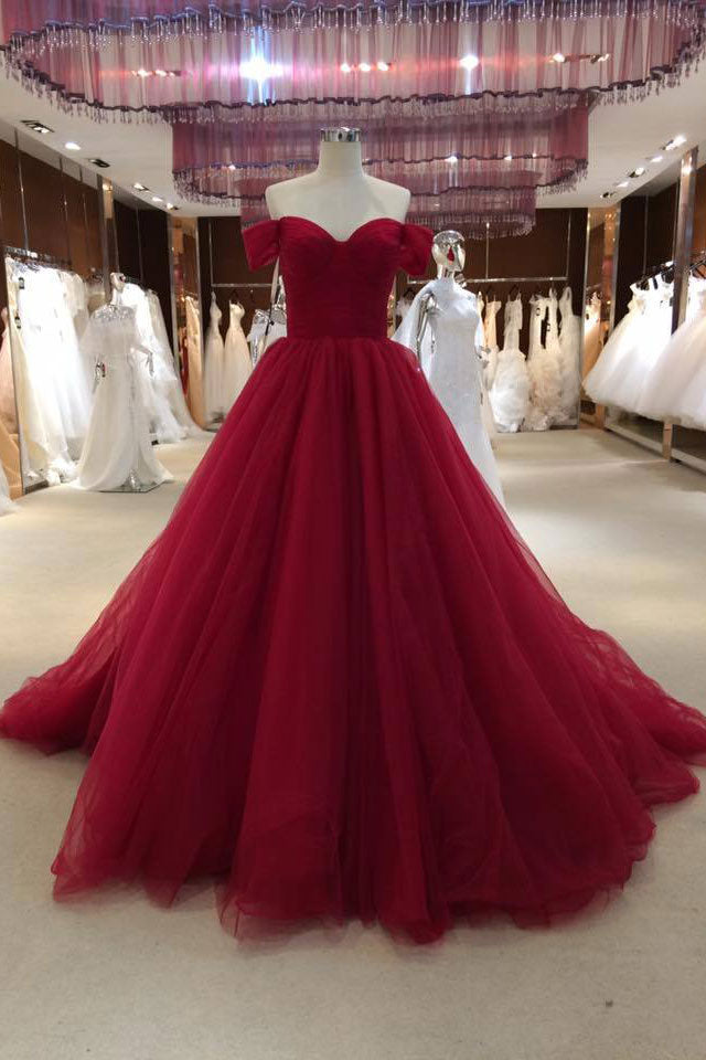 Burgundy v neck tulle long prom dress, burgundy evening dress