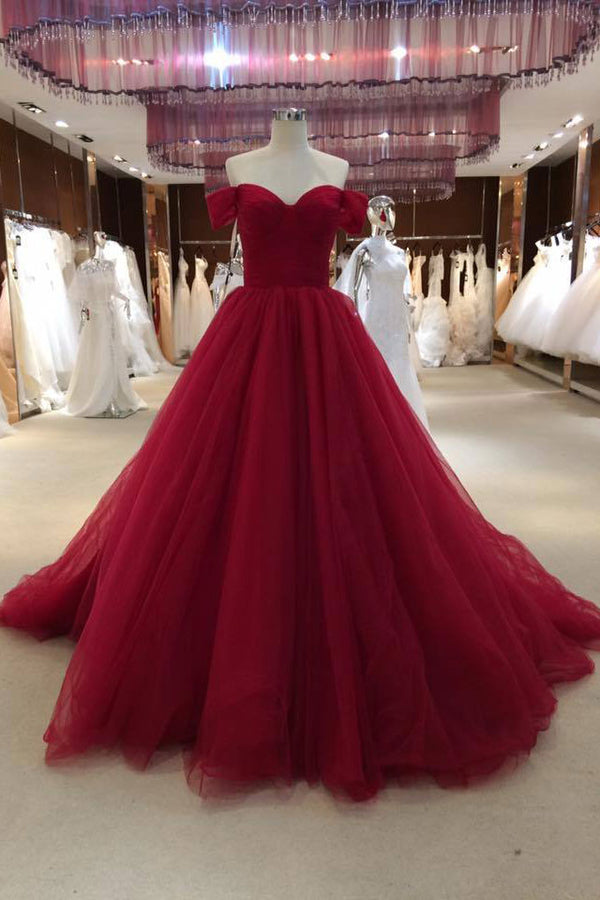 Burgundy v neck tulle long prom dress, burgundy evening dress