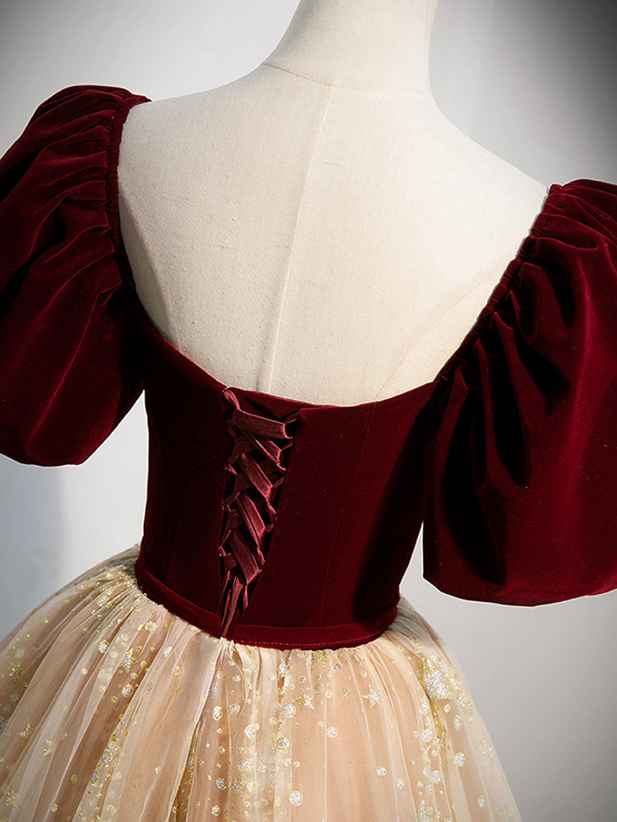 Champagne tulle long prom dress, A line tulle evening dress