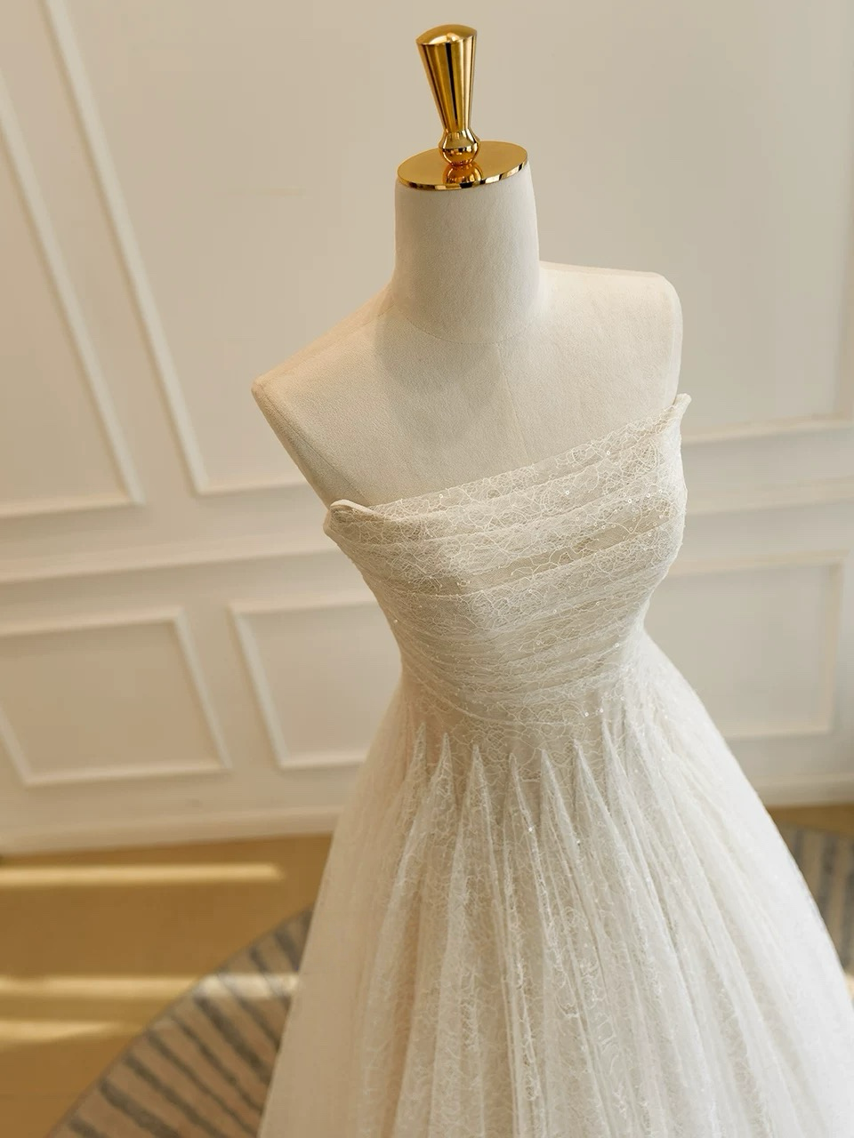 A-Line Tulle Lace Sequin Light Champagne Long Prom Dress