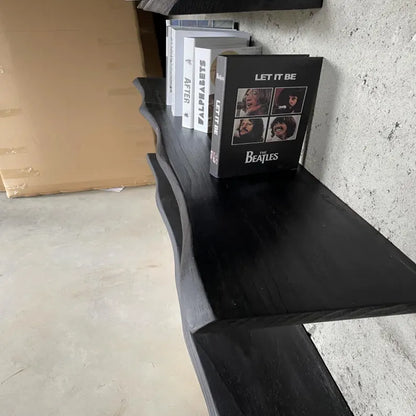 Charcoaled Live Edge Floating Wood Shelf – Rustic Natural Solid Wood Wall Shelf