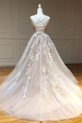 Champagne tulle lace long prom dress champagne lace formal dress