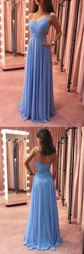 Blue chiffon long prom dress blue chiffon evening dress