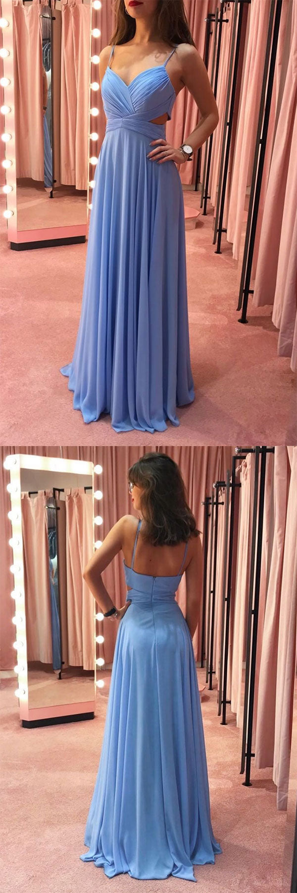 Blue chiffon long prom dress blue chiffon evening dress