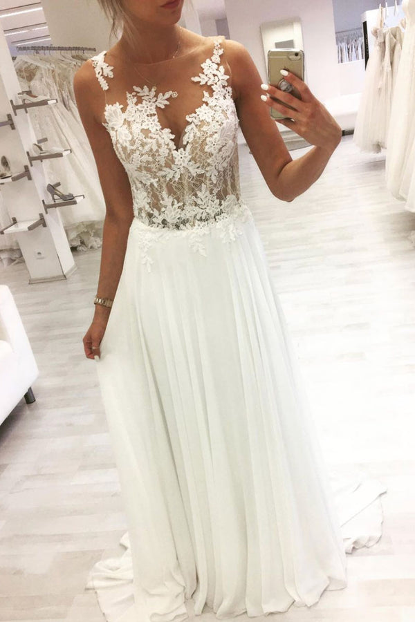 White round neck tulle lace long prom dress lace formal dress