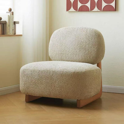 Modern Bouclé Lounge Chair – Plush Upholstered Accent Chair with Wood Base & Pillow for Living Room or Bedroom