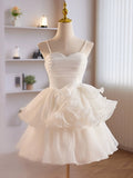 Cute Sweetheart Neck Organza White Short Prom Dress, Cute Homecoming Dress
