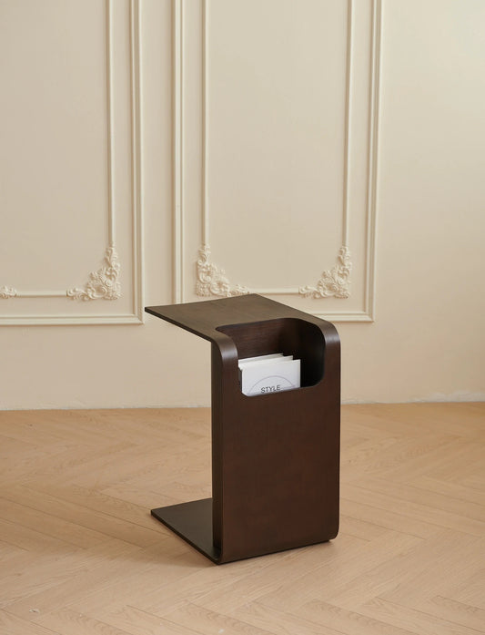 C-Shaped Convertible Wood Side Table With Storage