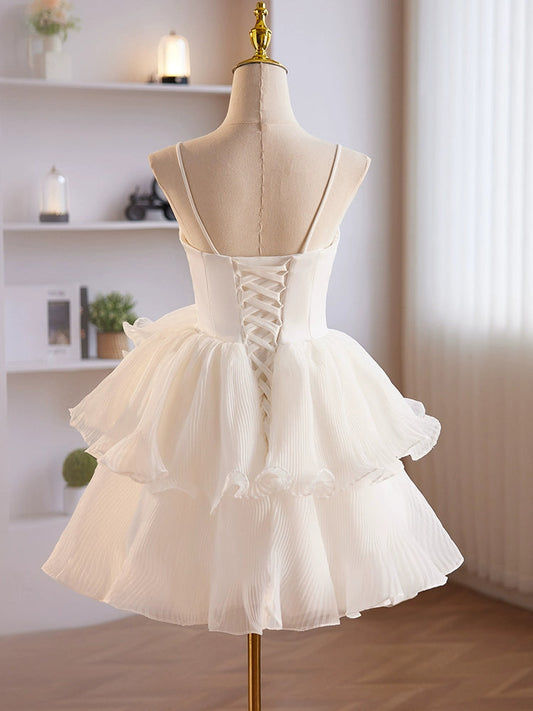 Cute Sweetheart Neck Organza White Short Prom Dress, Cute Homecoming Dress
