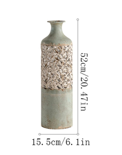 Antique-Inspired Tall Decorative Vases – Ornate Carved Metal Floor Vessels for Vintage French Country Home Decor