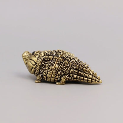 Miniature Brass Crocodile Figurine – Symbol of Power & Resilience, Antique Style Desk Decor