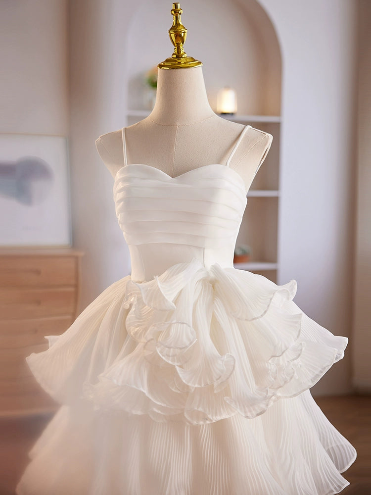 Cute Sweetheart Neck Organza White Short Prom Dress, Cute Homecoming Dress