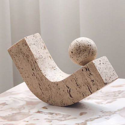 Modern Abstract Balance Sculpture – Travertine Stone Art Piece for Desk & Home Decor