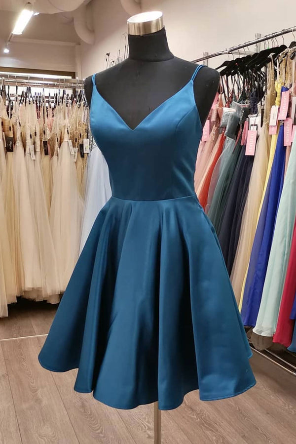 Simple v neck satin short prom dress short bridesmaid dress