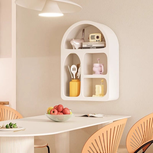 Arched Round Corners White Floating Wall Shelves Textured Finished