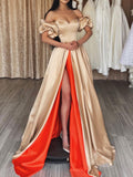 Champagne sweetheart neck satin long prom dress, unique evening dress