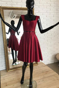 Burgundy two pieces short prom dress, burgundy homecoming dress