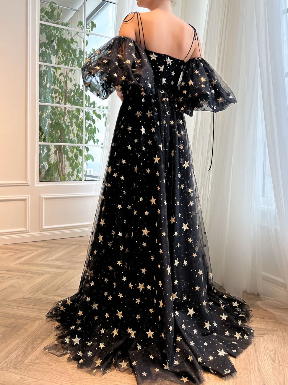 A-Line Black Tulle Long Prom Dress, Black Formal Evening Dresses
