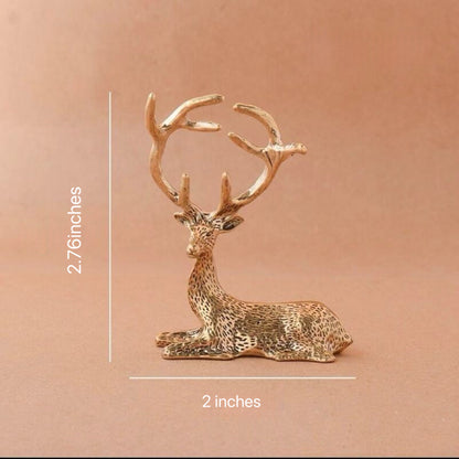 Miniature Brass Stag Figurine – Elegant Resting Deer Statue for Home & Holiday Decor