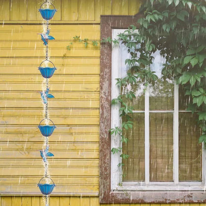 Hummingbird & Blue Flower Rain Chain 94-Inch Decorative Garden Downspout Alternative