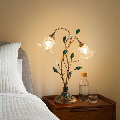 Vintage Flower Table Lamp – Dual Head Glass Blossom Desk Light