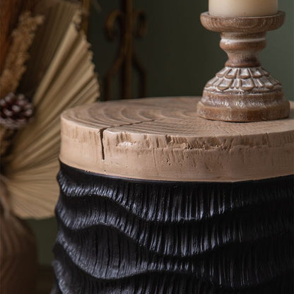 Textured Solid Wood Side Table – Natural Top & Sculpted Base