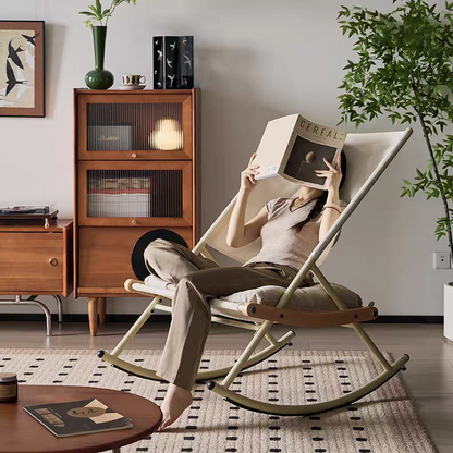 Modern Minimalist Rocking Lounge Chair – Foldable & Cushioned Relaxation Armchair for Living Room or Reading Nook
