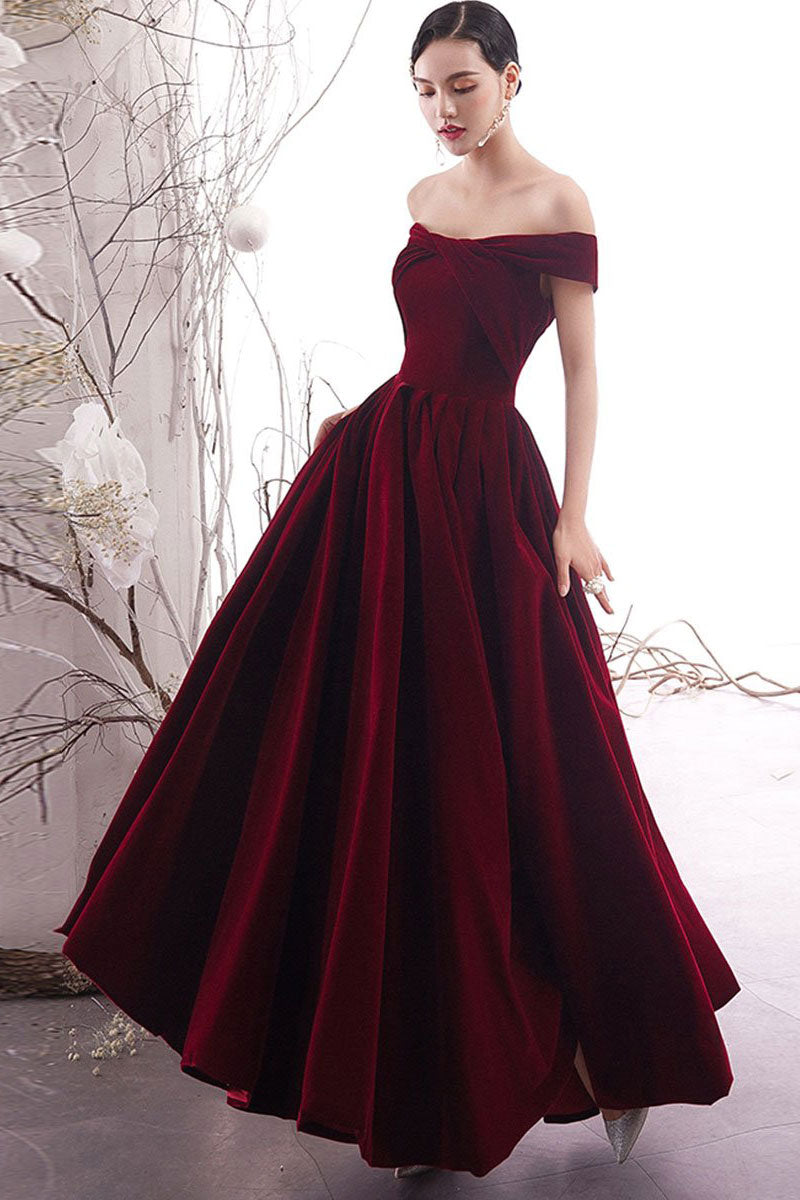 Simple burgundy long prom dress burgundy formal dress