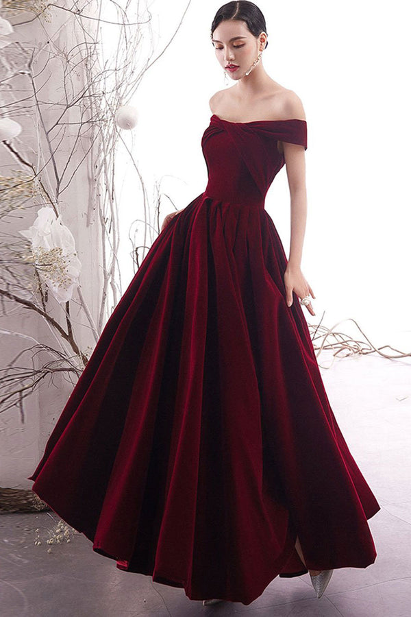 Simple burgundy long prom dress burgundy formal dress