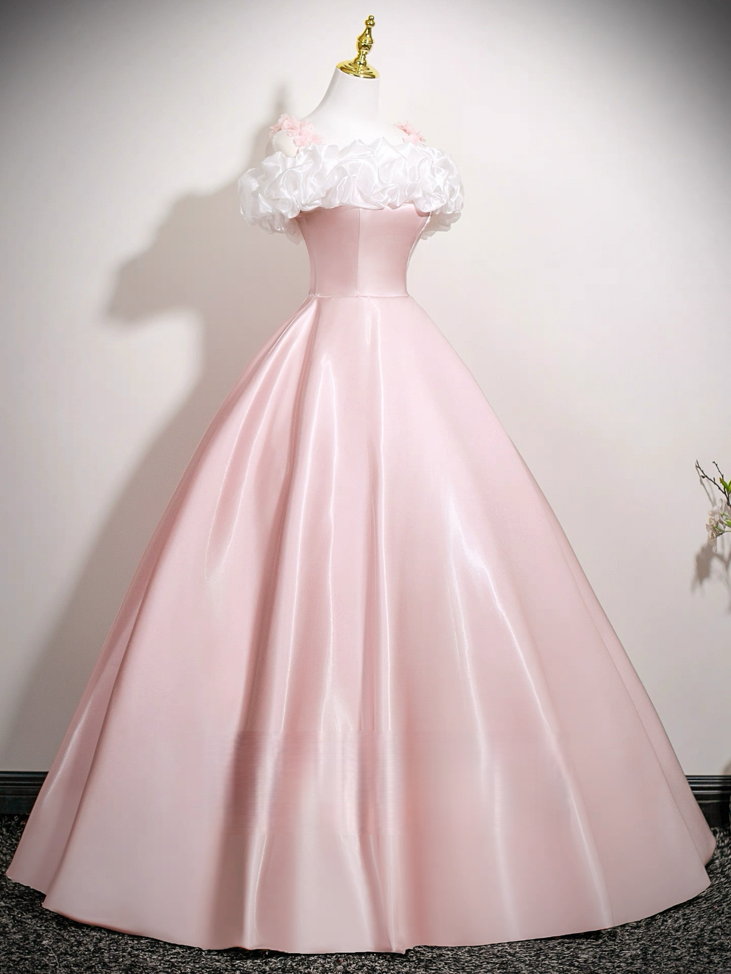 A-Line Off Shoulder Satin Pink Long Prom Dress, Pink Long Formal Dress