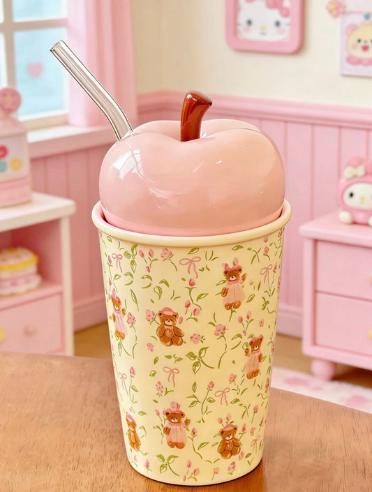 Pink Apple Blossom Bear Straw Cup