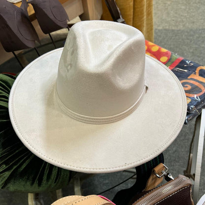 Suede Ivory Wide Brim Fedora Hat