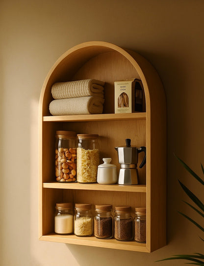 Arched Wooden Wall Shelf – Modern Minimalist Display Bookshelf
