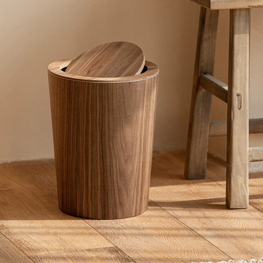 Wooden-Style Trash Bin with Optional Rotating Lid – Modern & Functional Design