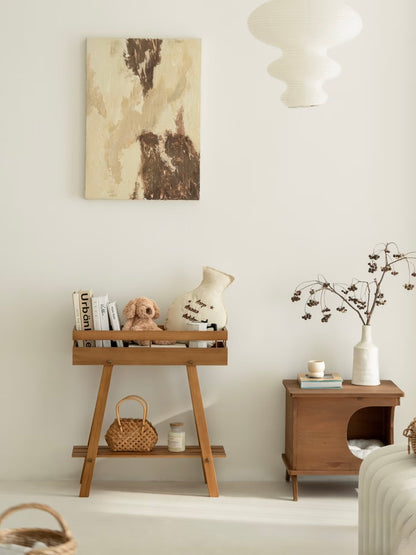 Mid-Century Modern 2-Tier Wooden Plant Stand – Tray Top Console & Display Shelf