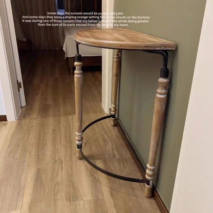Rustic Wooden Half-Moon Round Corner Entryway Table with Iron Detailing