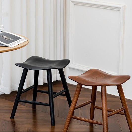 Mid-Century Modern Solid Wood Saddle Stool – Ergonomic Sculpted Low Stool