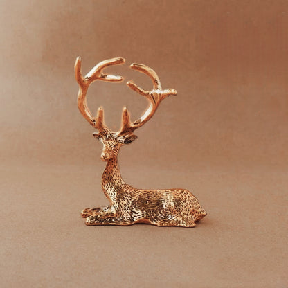 Miniature Brass Stag Figurine – Elegant Resting Deer Statue for Home & Holiday Decor