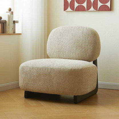Modern Bouclé Lounge Chair – Plush Upholstered Accent Chair with Wood Base & Pillow for Living Room or Bedroom