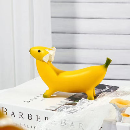 Banana Dog Resin Statue – Whimsical Dachshund Fruit Sculpture for Home, Garden, or Office Decor